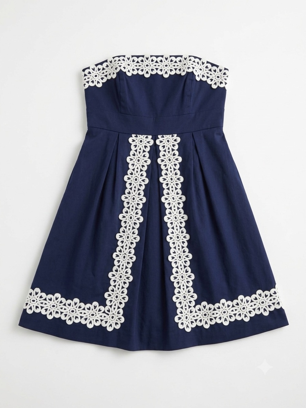 Lilly Pulitzer Betsey Strapless Dress Size 6 Navy Blue White Crochet Lace Trim - Picture 2 of 11